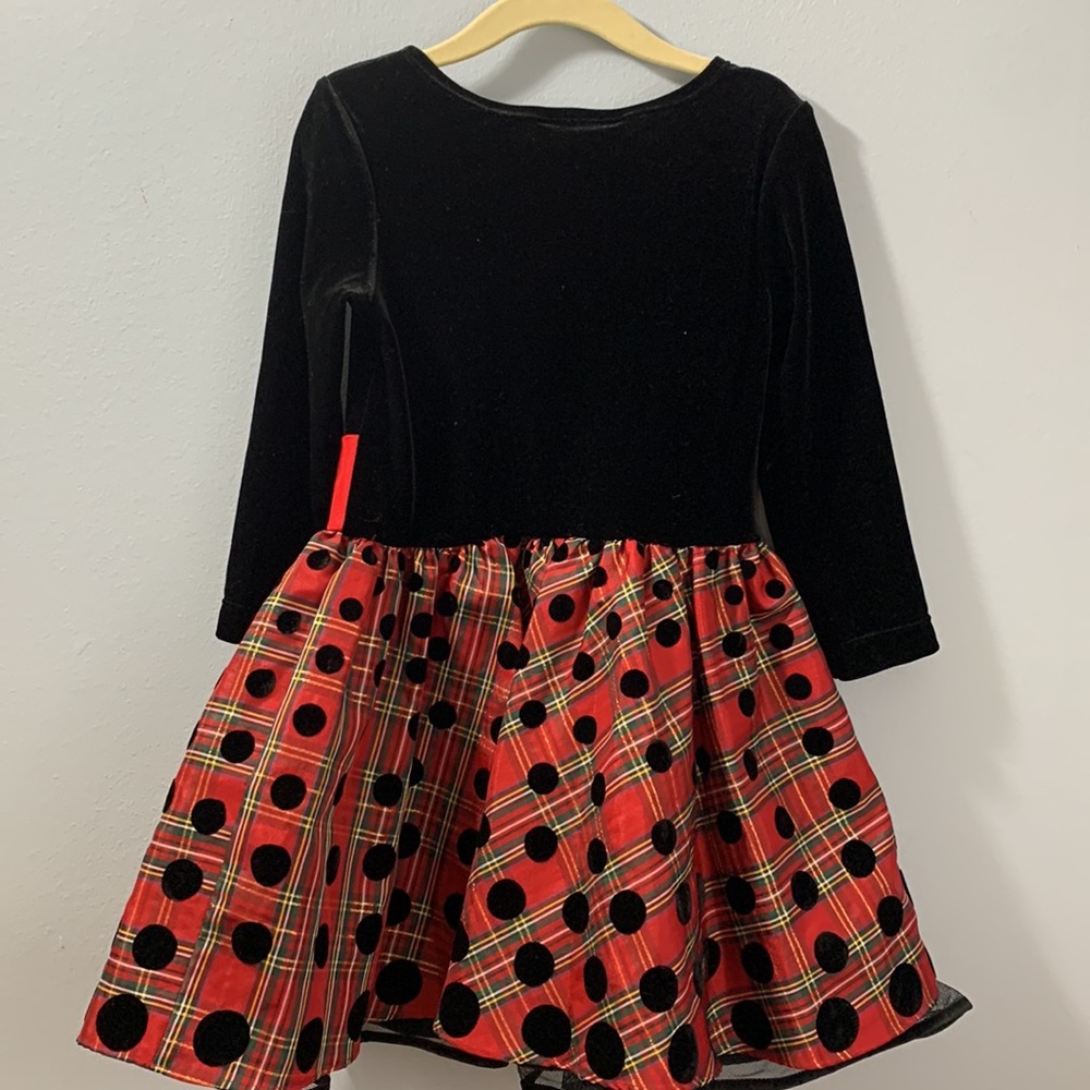 Bonnie Jean black and red plaid with polka dots velvet bodice 3T - Picture 4 of 4